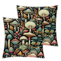 Ulloord Mushroom Pillow Cover Reversible Print Red Strawberry Mushrooms Square Throw Pillow Cover for Bed or Sofa Decor Wild Plants Palm Leaves Decorative Cushion Cover