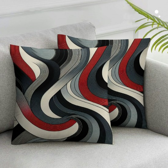 Ulloord Abstract Circles Pillow Covers Red Black White Geometric Modern Pattern Pillow Cases for Kids Teens Adults Simple Cool Style Soft Cushion Covers for Office Couch Chairs