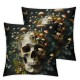 Ulloord Skull Pillow Cover Boho Style Cushion Case for Office Bedroom Flower Plant Square Pillow Case for Sofa Couch Reversible Print