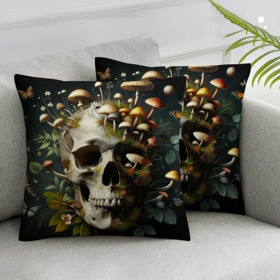 Ulloord Skull Pillow Cover Boho Style Cushion Case for Office Bedroom Flower Plant Square Pillow Case for Sofa Couch Reversible Print