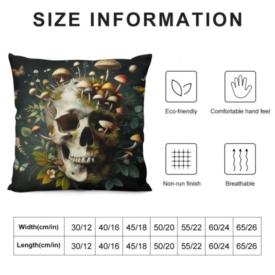 Ulloord Skull Pillow Cover Boho Style Cushion Case for Office Bedroom Flower Plant Square Pillow Case for Sofa Couch Reversible Print