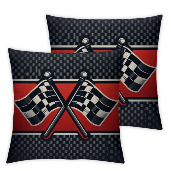 Ulloord Pillow Case Cover,Red Stripes Geometric Grid Plaid Soft Square Pillow Cover Black White Checkered Flag Decorative Throw Pillow Cover,Double Sides Print