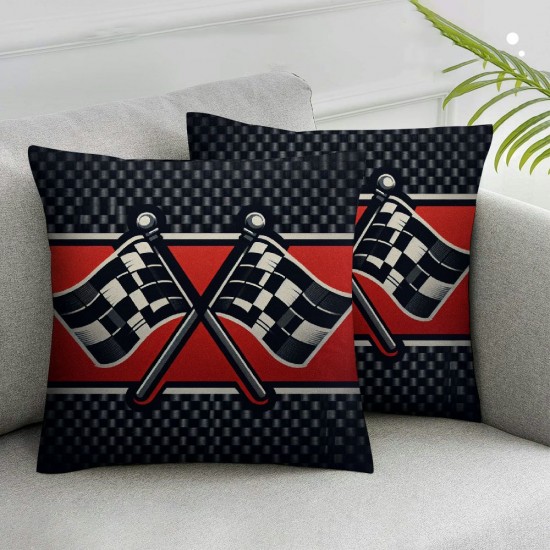 Ulloord Pillow Case Cover,Red Stripes Geometric Grid Plaid Soft Square Pillow Cover Black White Checkered Flag Decorative Throw Pillow Cover,Double Sides Print