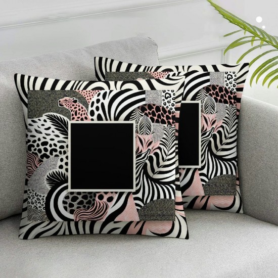 Ulloord Leopard Print Pink Pillow Cover Black White Decorative Square Cushion Cover Geometric Simple Style Cushion Case for Party Housewarming Office RV,