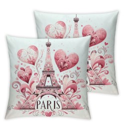 Ulloord Hand Drawn Eiffel Tower Pillow Cover for Room Decor Symbol of Paris Valentine's Day Square Throw Pillow Flowers Stripes Geometric Decorative Cushion Cover,Single Pack,White