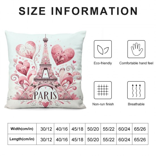 Ulloord Hand Drawn Eiffel Tower Pillow Cover for Room Decor Symbol of Paris Valentine's Day Square Throw Pillow Flowers Stripes Geometric Decorative Cushion Cover,Single Pack,White