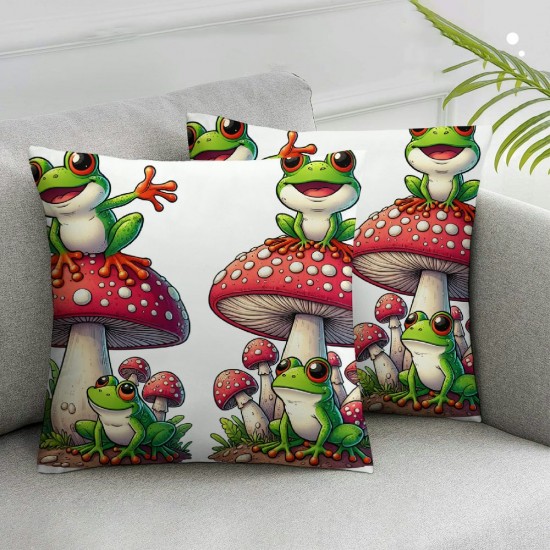 Ulloord Cartoon Frog Pillow Cover  Farmhouse Style Red Wild Mushroom Square Throw Pillow Cover for Bedroom Rustic Plants Decorative Cushion Cover Reversible Print