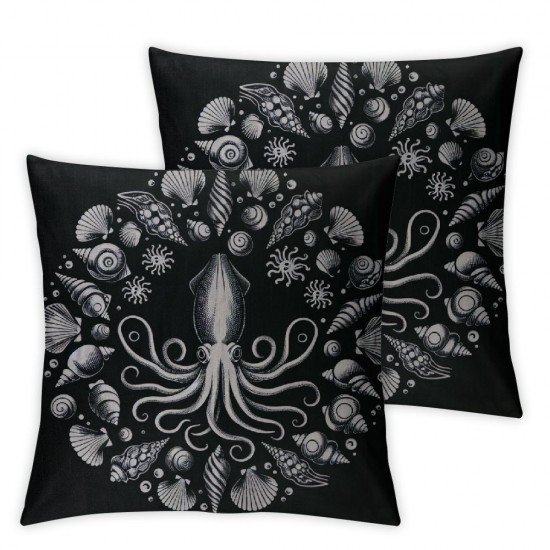 Ulloord Contemporary Black Seashells and Romantic Hidden Zipper Home Sofa Decorative Throw Pillow Cover Cushion Case Square Design Printed Pillowcase