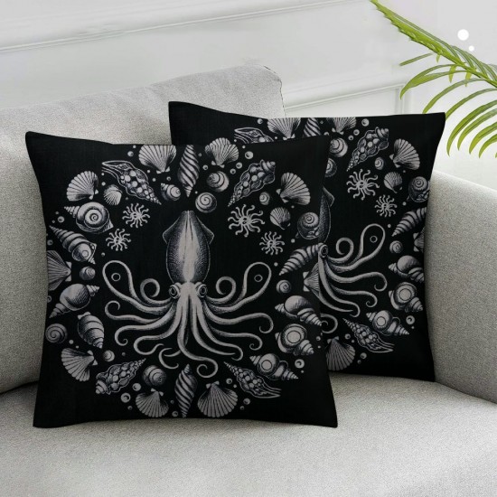 Ulloord Contemporary Black Seashells and Romantic Hidden Zipper Home Sofa Decorative Throw Pillow Cover Cushion Case Square Design Printed Pillowcase