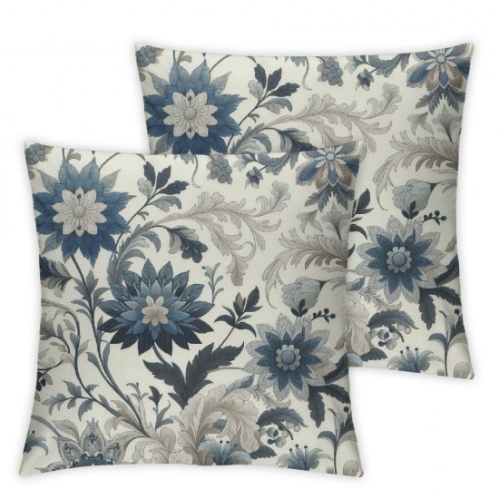 Ulloord Tropical Leaf Pattern Throw Pillow Covers Decorative Pillowcase Blue Cream