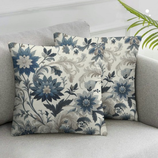 Ulloord Tropical Leaf Pattern Throw Pillow Covers Decorative Pillowcase Blue Cream