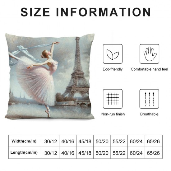 Ulloord  Ballerina Throw Pillow Cover Eiffel Tower Dancer Paris Eiffel Tower Beautiful Girl Posing Square Pillow Case Cushion Cover for Home Car Decorative