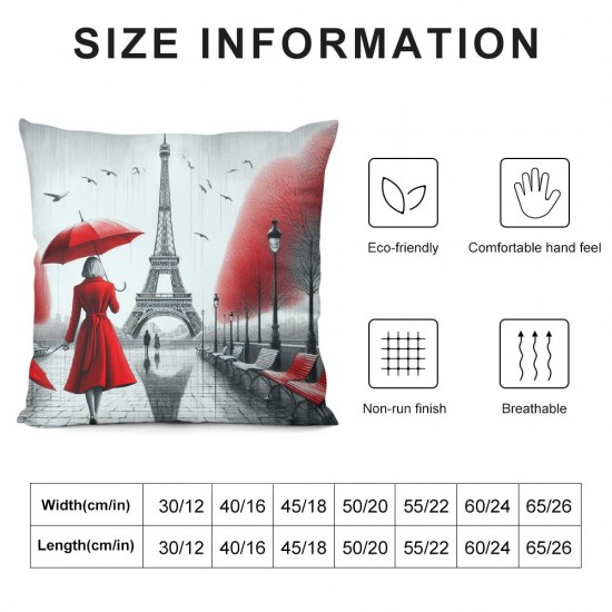 Ulloord  Eiffel Tower Throw Pillow Cover Lovers Hug Kiss Tree Painting Red Umbrella Square Pillow Case Cushion Cover for Home Car Decorative