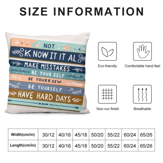 Ulloord Inspirational Quotes It’s ok to Be Yourself Pillowcase Inspirational Gifts for Women and Motivational Quotes Pillowcase for Bedroom Classroom Flannel Cushion Cover for Sofa