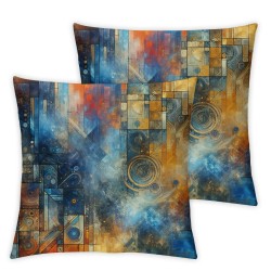 Ulloord  Throw Pillow Cover Blue and Golden Color  Decorative Art Old Rough Grunge Abstract Square Pillow Case Cushion Cover for Home Car Decorative