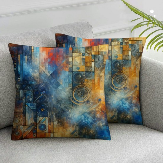 Ulloord  Throw Pillow Cover Blue and Golden Color  Decorative Art Old Rough Grunge Abstract Square Pillow Case Cushion Cover for Home Car Decorative