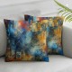 Ulloord  Throw Pillow Cover Blue and Golden Color  Decorative Art Old Rough Grunge Abstract Square Pillow Case Cushion Cover for Home Car Decorative