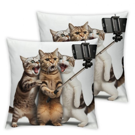 Ulloord  Fathers Day Pillow Covers Animal Pillow Covers Cat Throw Pillow Cover Funny Cellphone Selfie Smile Square Pillow Case Cushion Cover for Father's Day Home Car Decorative