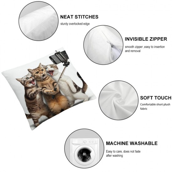 Ulloord  Fathers Day Pillow Covers Animal Pillow Covers Cat Throw Pillow Cover Funny Cellphone Selfie Smile Square Pillow Case Cushion Cover for Father's Day Home Car Decorative