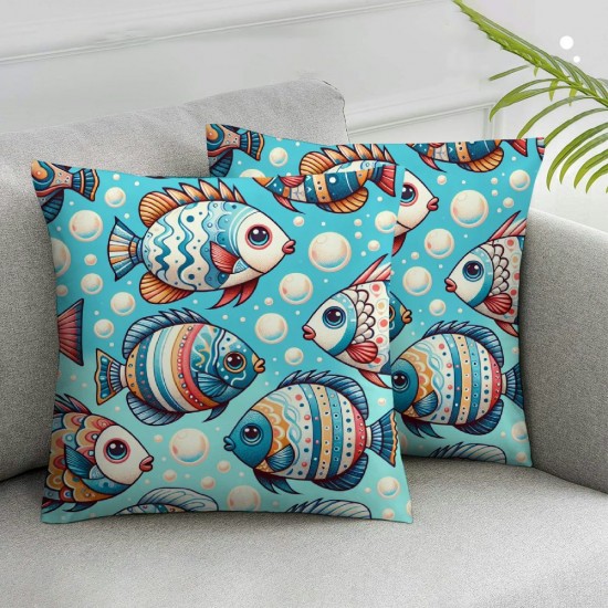 Ulloord Sea Theme Colorful Fish Pillow Covers Throw Pillowcases Beach Cushion Covers Home Decorative Flannel Cushion Cover for Sofa Couch Bed Car