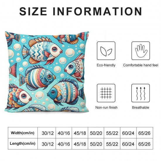 Ulloord Sea Theme Colorful Fish Pillow Covers Throw Pillowcases Beach Cushion Covers Home Decorative Flannel Cushion Cover for Sofa Couch Bed Car