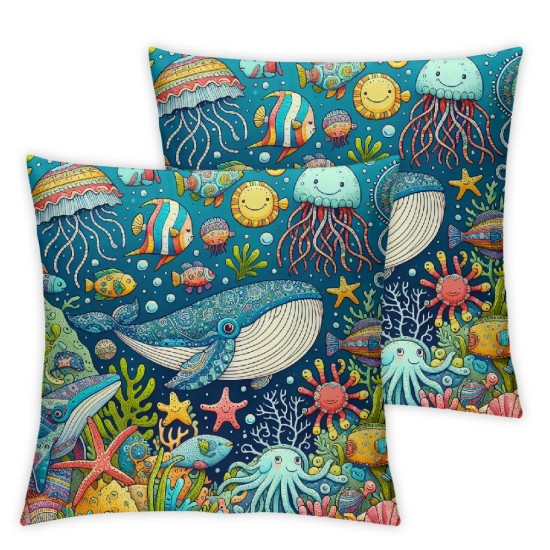 Ulloord The sea Marine Organism Pillow Case for Kids Girls Boys Gift, Pink Coral Marine Organism Pillowcases Home Decorative Flannel Cushion Cover for Sofa Couch Bed Car