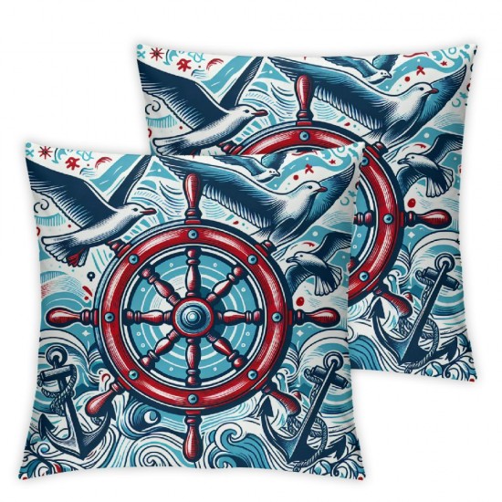 Ulloord Sea Themed  Wheel Modern Decorative Throw Pillow Case Decor Flannel Cushion Cover for Sofa Cushion Cover