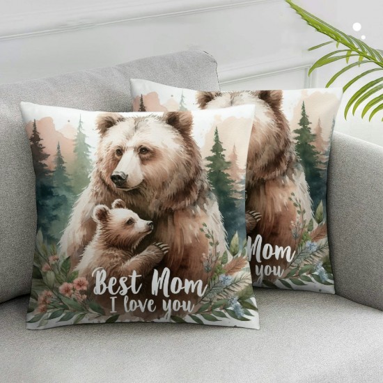 Ulloord Gifts for , Brown Mother Bear and Throw Pillow Cover, Meaningful Gifts for Mom, , Ideas for Mom，Flannel Pillow Covers