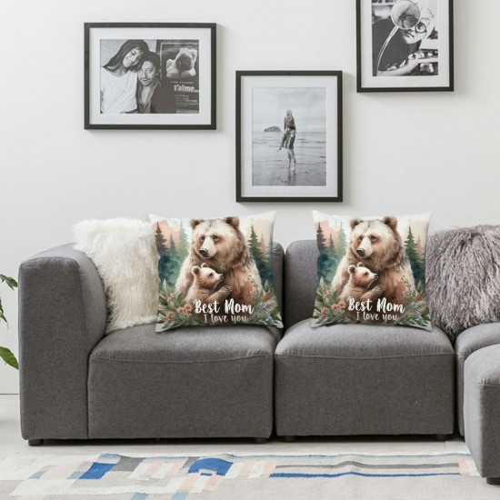 Ulloord Gifts for , Brown Mother Bear and Throw Pillow Cover, Meaningful Gifts for Mom, , Ideas for Mom，Flannel Pillow Covers