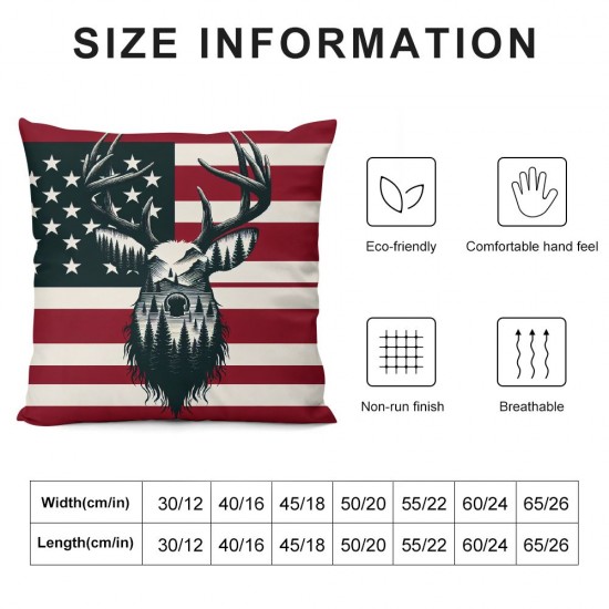 American Flag Throw Pillow Cover ,Deer Antlers Grey uflage Soft Reversible Print Cushion Cover for Bed Sofa, Stars Square Couch Pillow Cover