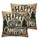 Ulloord Happy Camping Theme Pillow Cover Modern RV Trailer Square Throw Pillow Cover for Bedroom Vintage Wooden Farmhouse Stripes Accent Cream Decorative Cushion Cover for Kids Adults,Brown,