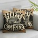 Ulloord Happy Camping Theme Pillow Cover Modern RV Trailer Square Throw Pillow Cover for Bedroom Vintage Wooden Farmhouse Stripes Accent Cream Decorative Cushion Cover for Kids Adults,Brown,