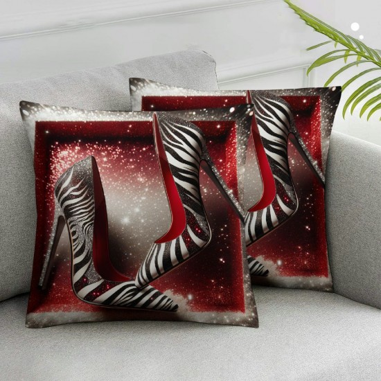 Ulloord Pillow Covers for Couch Sofa, Red Silvery Print Valentine's Day Decor Pillow Cases Cushion Covers Farmhouse Style Black White Square Cushion Cases