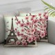 Ulloord Eiffel Tower Pillow Cover Romantic Paris Cushion Case for Office Bedroom Beige Marbling Print Square Pillow Case for Sofa Couch Reversible Print