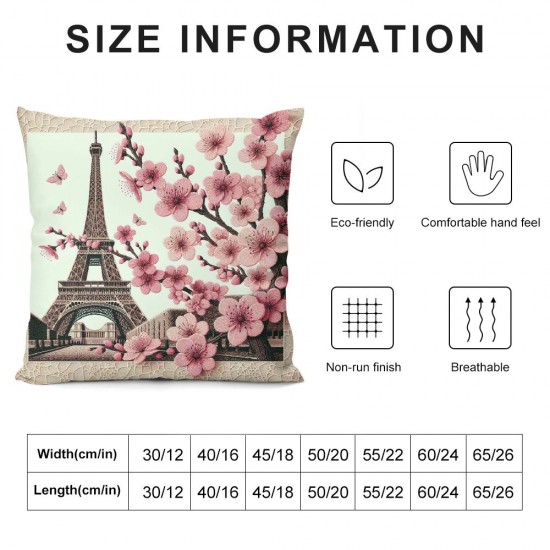 Ulloord Eiffel Tower Pillow Cover Romantic Paris Cushion Case for Office Bedroom Beige Marbling Print Square Pillow Case for Sofa Couch Reversible Print