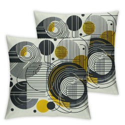 Ulloord Abstract Art Pillow Cover,Modern Geometric Dark Grey Reversible Print Cushion Cover,Black Yellow Circle Lines Single Pack Couch Pillow Cover or Bed or Sofa