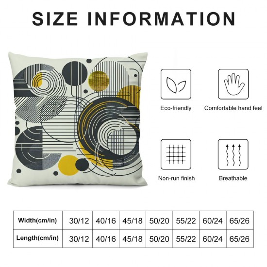 Ulloord Abstract Art Pillow Cover,Modern Geometric Dark Grey Reversible Print Cushion Cover,Black Yellow Circle Lines Single Pack Couch Pillow Cover or Bed or Sofa