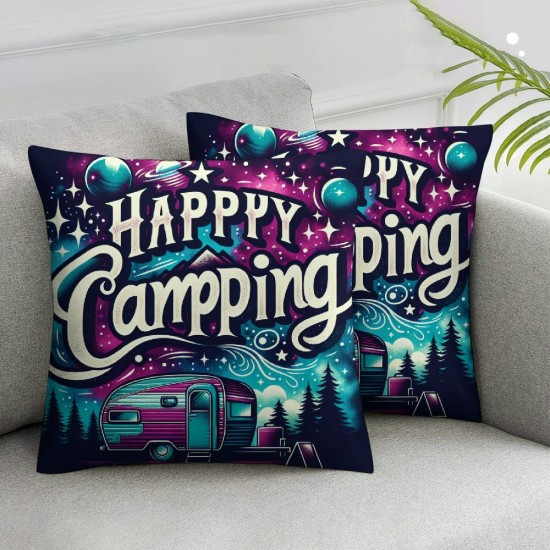 Ulloord Happy Camping Theme Pillow Cover Dreamy Starry Galaxy Gradient Clouds Decor Pillow Case for Kids Teens Adults Style Cushion Cover for Bed Sofa