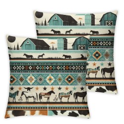 Ulloord Stripes Pillow Covers Cow Skin Cushion Case for Office Bedroom Horse Style Square Pillow Cases for Sofa Couch Reversible Print