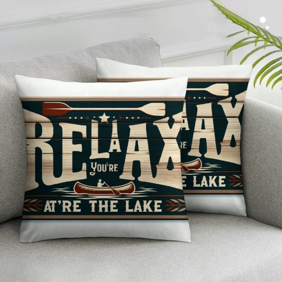 Ulloord Lake Themed Pillow Cover  Retro Wooden Stripes Decorative Pillow Case for Kids Teens Adults Rutsic Farmhouse Style Soft Cushion Cover for Living Room Chairs