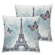 Ulloord  Eiffel Tower Pillow Cover for Living Room Couch Decor,French Style Symbol of Paris Square Soft Throw Pillow,Blue Tree Butterfly Oil Painting Decorative Cushion Cover,Single Pack