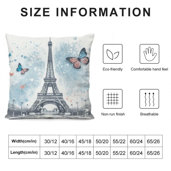 Ulloord  Eiffel Tower Pillow Cover for Living Room Couch Decor,French Style Symbol of Paris Square Soft Throw Pillow,Blue Tree Butterfly Oil Painting Decorative Cushion Cover,Single Pack