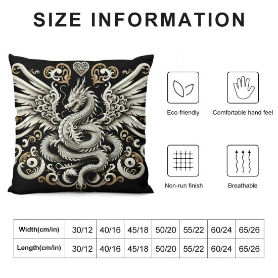 Ulloord Dragon Golden Gradient Pillow Covers Flower Pattern Throw Pillow Covers Cases, Decor Square Cushion Covers Set