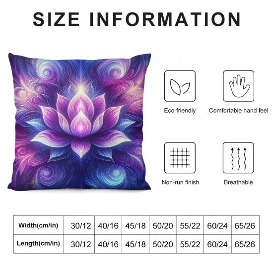 Ulloord  Purple Lotus Flower Pillow Cover for Living Room Couch Decor 3D Print Garden Plant Floral Square Soft Throw Pillow Psychedelic Tie Dye Stripes Decorative Cushion Cover,