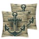 Ulloord White Pillow Cover Reversible Print Nautical Theme Sea Adventure Square Throw Pillow Cover for Bed or Sofa Decor Retro Wooden Board Decorative Cushion Cover,