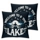 Ulloord Welcome to The Lake Cabin Pillow Covers Lake Paddle Pattern Throw Pillowcases for Sofa Couch Chair Blue Galaxy Starry Sky Room Decor Cushion Cases for Men Boys Adults