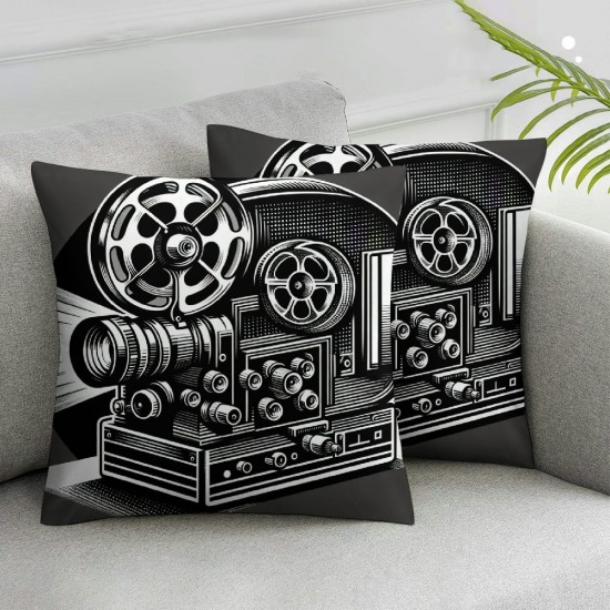 Ulloord Movie Theme Double Sides Print Pillow Cover,Black White Single Pack Throw Pillow Case Cover for Sofa Couch Chair,Movie Cushion Cover Room Decor