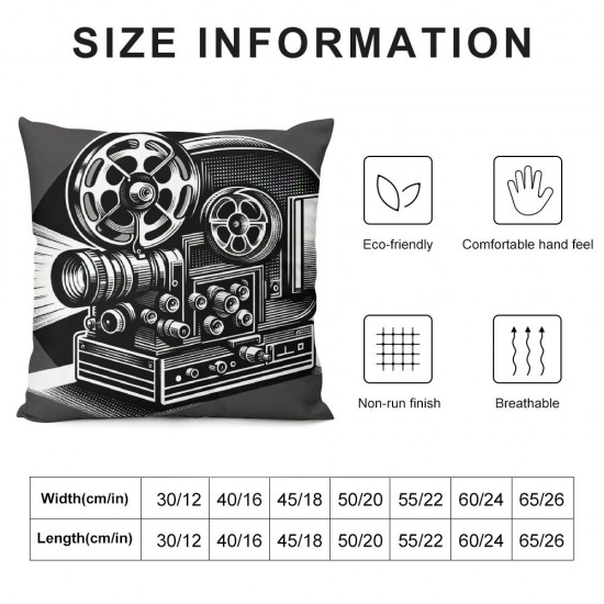 Ulloord Movie Theme Double Sides Print Pillow Cover,Black White Single Pack Throw Pillow Case Cover for Sofa Couch Chair,Movie Cushion Cover Room Decor