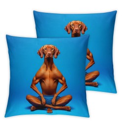 Ulloord Throw Pillow Cover Square  Double Print Hungarian Vizsla Dog Full Body Studio Lying Down Camera Pastel Blue Cute Cushion Case Office Sofa Hidden Zipper Polyester Pillowcase