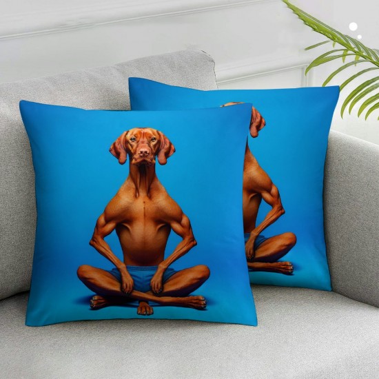 Ulloord Throw Pillow Cover Square  Double Print Hungarian Vizsla Dog Full Body Studio Lying Down Camera Pastel Blue Cute Cushion Case Office Sofa Hidden Zipper Polyester Pillowcase